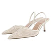 White Mesh Embroidered Floral Slingback Pointed-Toe Thin High Heels - Women's Dress Sandals