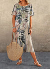 Plus Size Summer Casual Short Sleeve Printed Round Neck Loose Dress