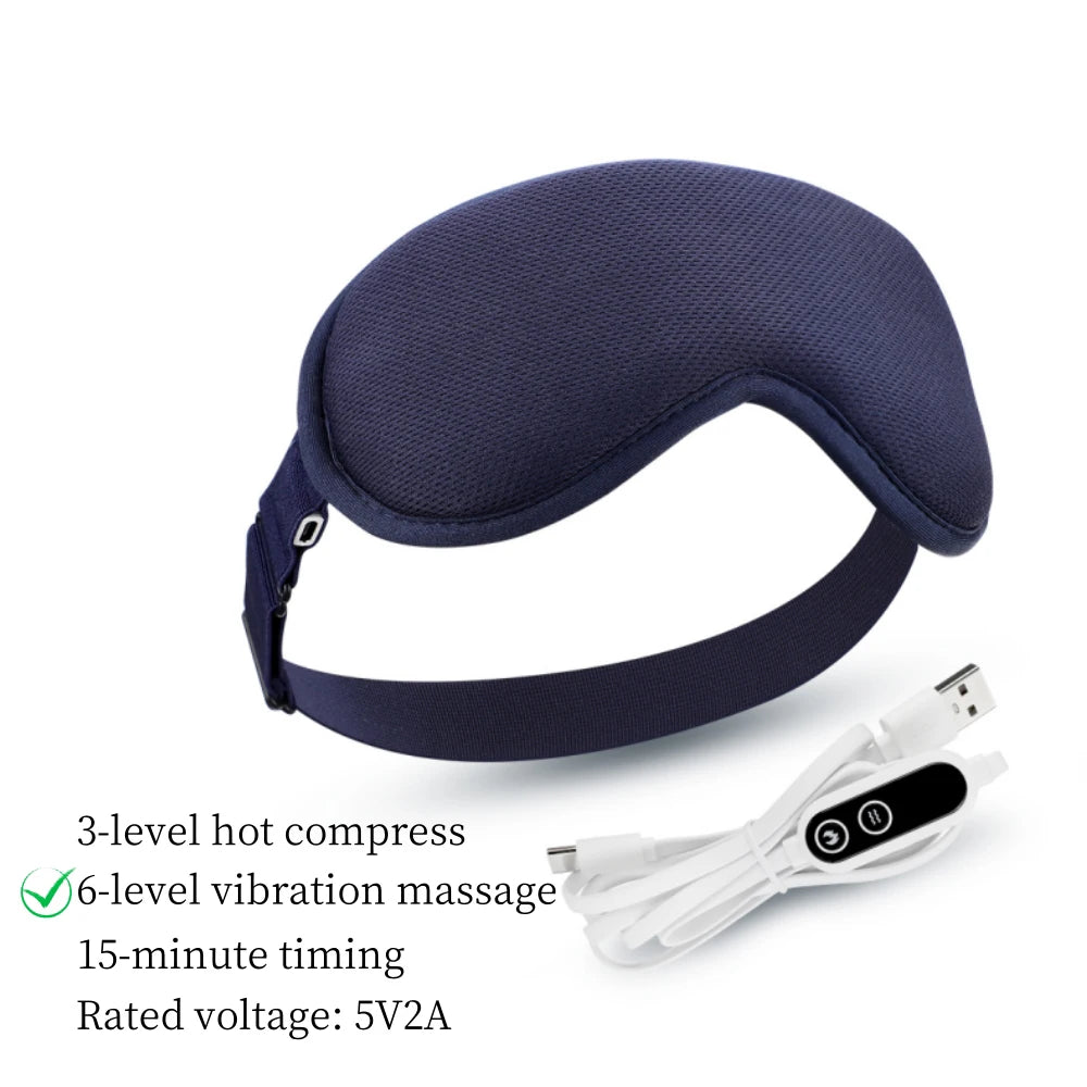 USB Heated Eye Massager Electric Eye Mask – Hot Compress & Vibration for Dark Circles, Relieves Eye Fatigue for Travel & Sleep