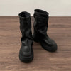 Women's Winter Mid-Calf Biker Boots with Belt Buckle — Platform Short Booties, Casual Knight Style