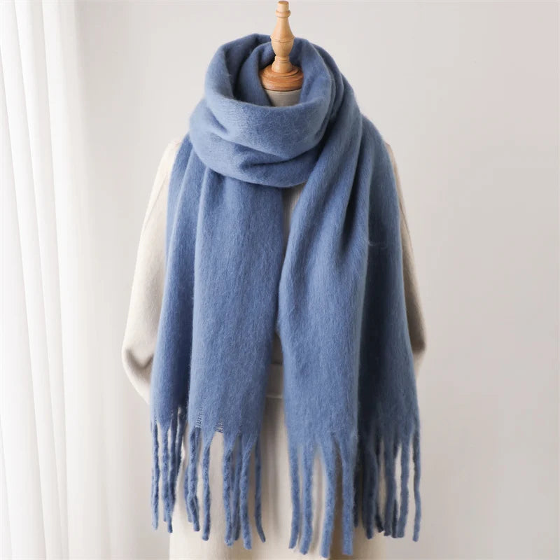 Cashmere-Feel Oversized Tassel Pashmina Shawl – 240 x 38 cm (94 x 15 in) Warm Winter Scarf for Women