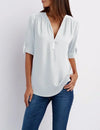 Women's Summer Loose Chiffon Blouse Deep V-Neck Zipper Pullover Casual Plus Size