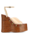Women's Woodgrain Chunky Sandals – Square Block Heel 14 cm (5.5 in), Waterproof, Rivet & Rhinestone Accents, Metal Buckle