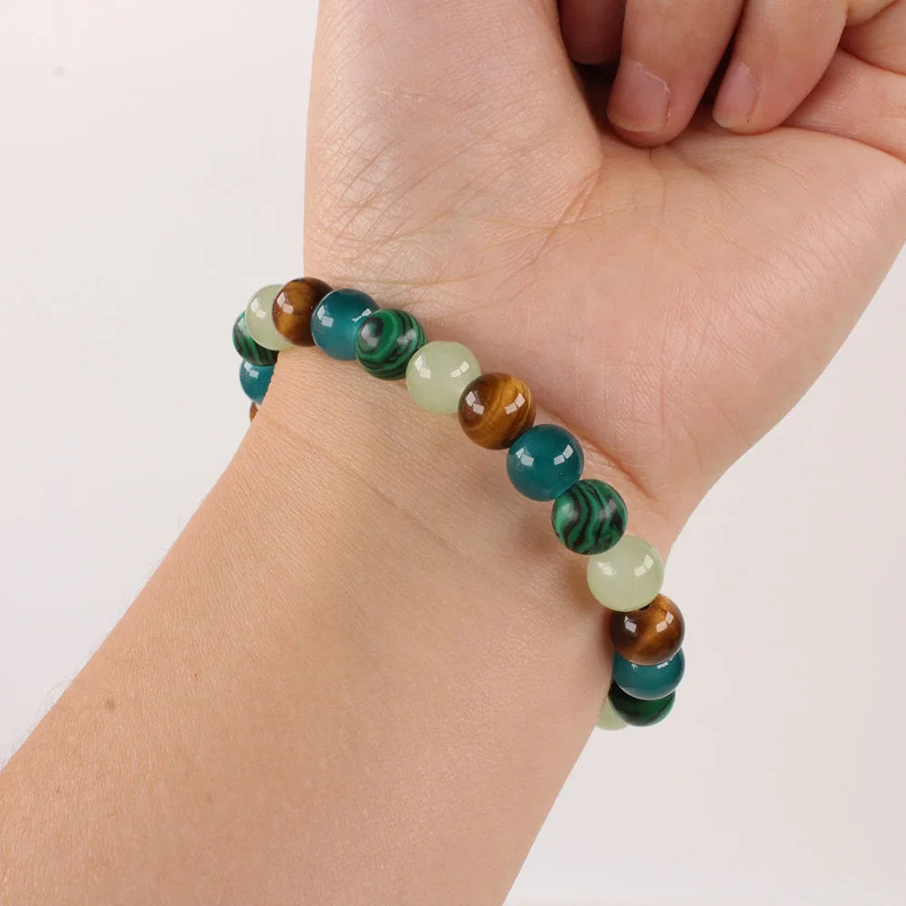 Bohemian Tiger Eye Beaded Bracelet for Women – Natural Stone Strand Bangle with Tiki Lucky Charm