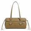 Genuine Cowhide Leather Women's Shoulder Bag Large Capacity Black Baguette Handbag with Long Strap