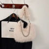 Faux Fur Armpit Shoulder Bag with Chain, Fluffy Underarm Purse for Women Winter Furry Tote Handbag