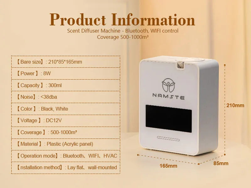 NAMSTE 300ml Wi‑Fi & Bluetooth Aromatherapy Diffuser Air Purifier — 8W, 500–1000 m³ Coverage, Wall‑Mount or Tabletop