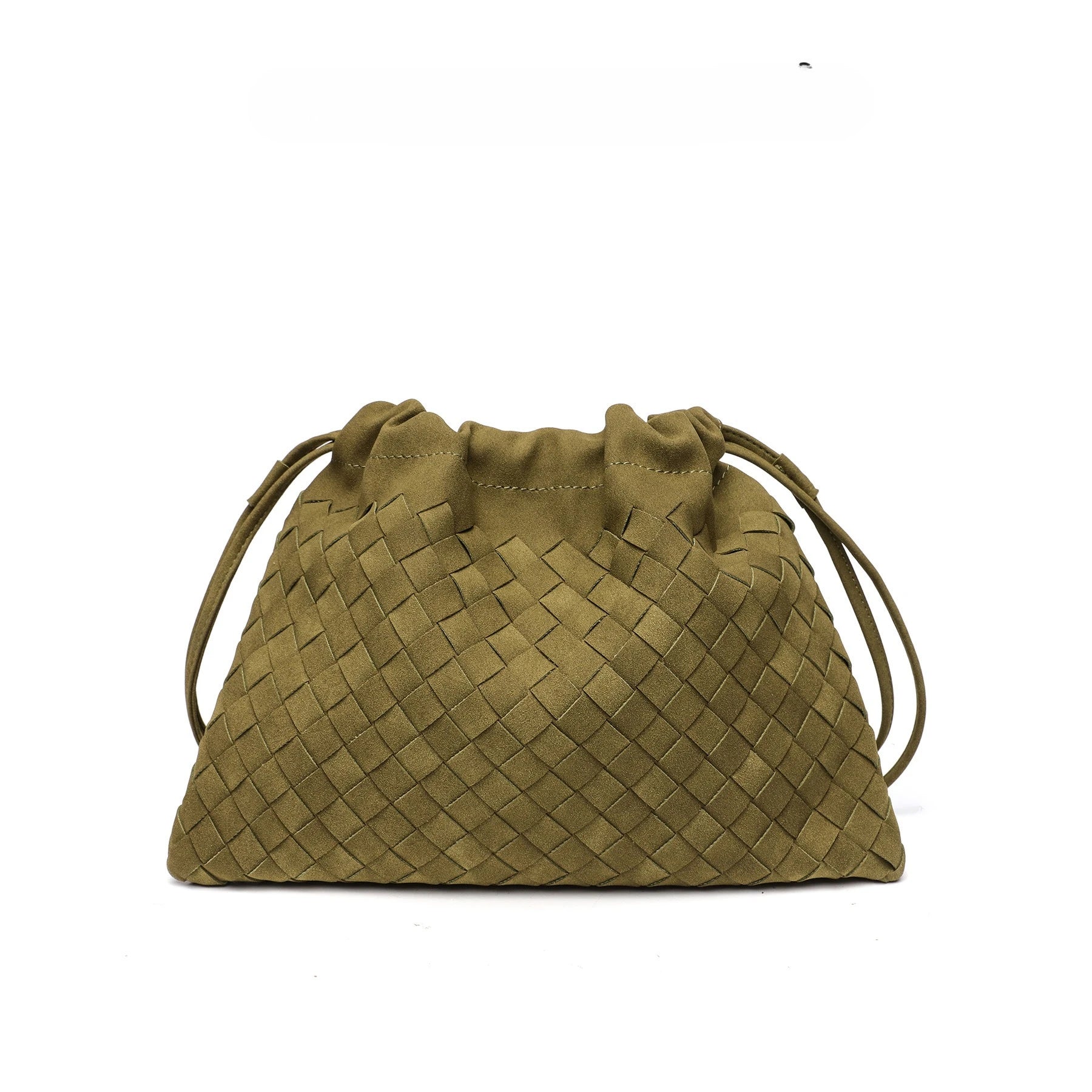 Large Capacity Woven Bucket Crossbody Shoulder Bag for Women PU Leather Messenger