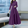 ZANZEA Women's Vintage A-Line Long Sleeve Maxi Dress - O-Neck Ankle-Length Sundress with Belt (Polyester-Spandex)