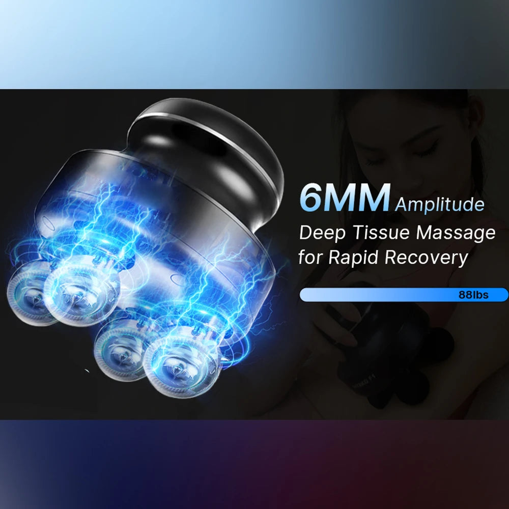 4-Head Deep Tissue Massage Gun – Electric Fascia Gun with High-Frequency Vibration, 5 Intensity Levels & 2900mAh Battery