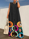 Women's Rainbow Hollow Wide-Leg Jumpsuit Sleeveless Loose Summer Overalls with Shoulder Pads
