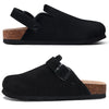 Women's Genuine Leather Suede Clogs with Soft Cork Footbed, Adjustable Buckle Strap Comfort Slip-On Mules