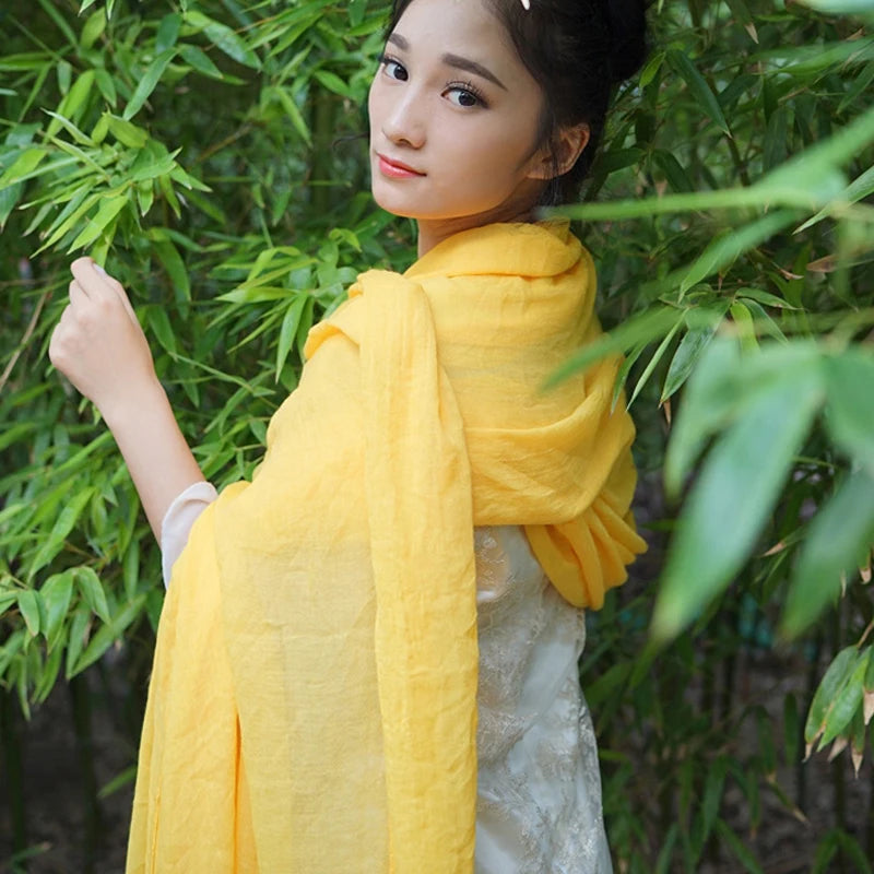 Cotton-Linen Long Scarf 180×45 cm (70.9×17.7 in) – Candy Color Lightweight Shawl, Anti-Sand Neckerchief & Headwrap