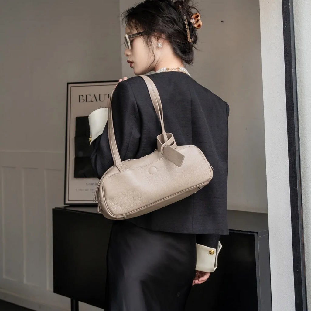 Women's Top-Grain Genuine Leather Hobo Shoulder Bag, Large Vintage Bowling Tote for Office and Everyday