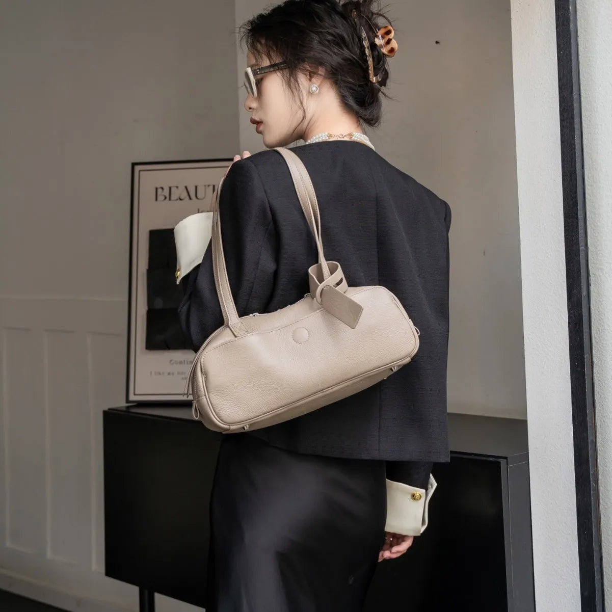 Women's Top-Grain Genuine Leather Hobo Shoulder Bag, Large Vintage Bowling Tote for Office and Everyday