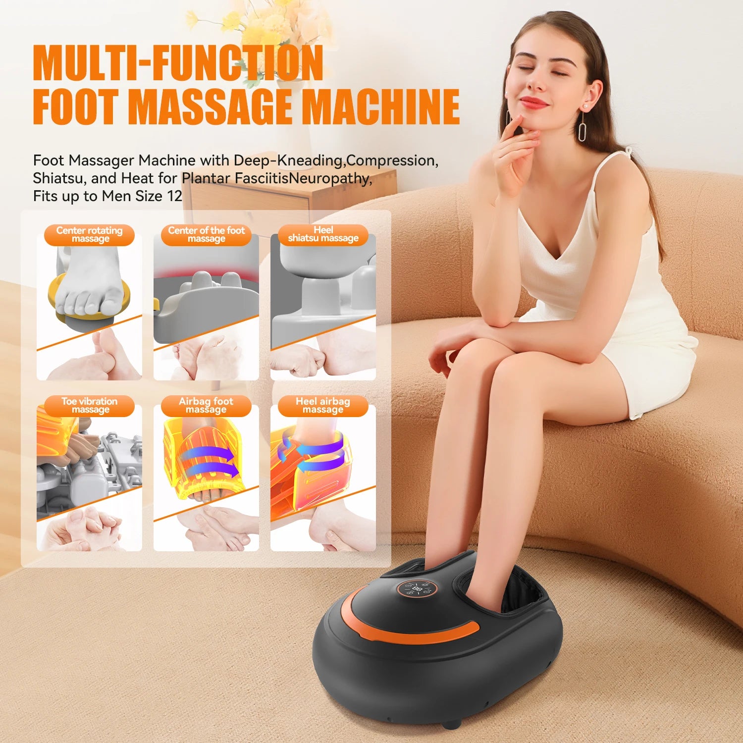 Intelligent Full-Wrap Foot Massager with Kneading Rollers, Airbag Compression, Infrared Heat & Remote - 4 Modes, 5 Intensity Levels