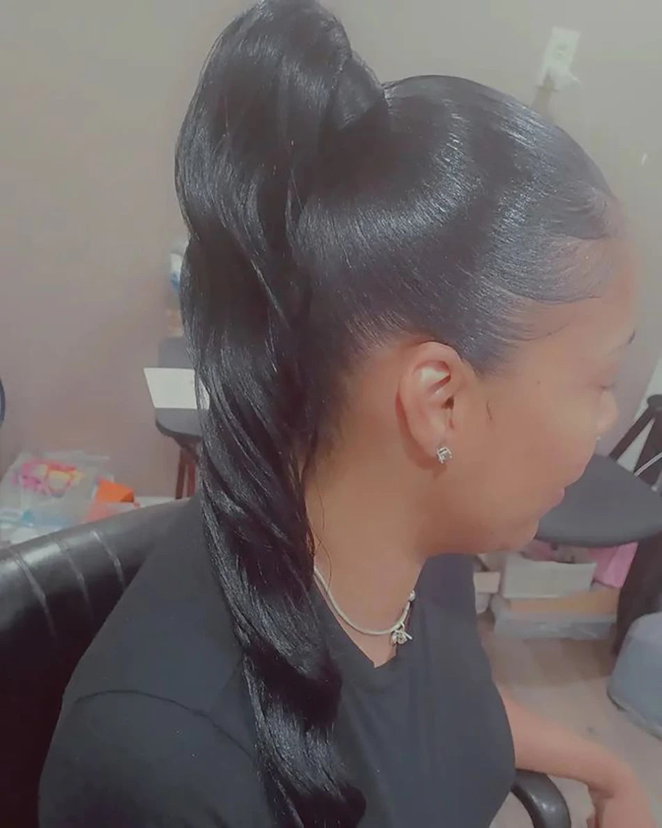 Body Wave Wrap-Around Ponytail Clip-In 100% Virgin Brazilian Human Hair Extensions Natural Black 120g