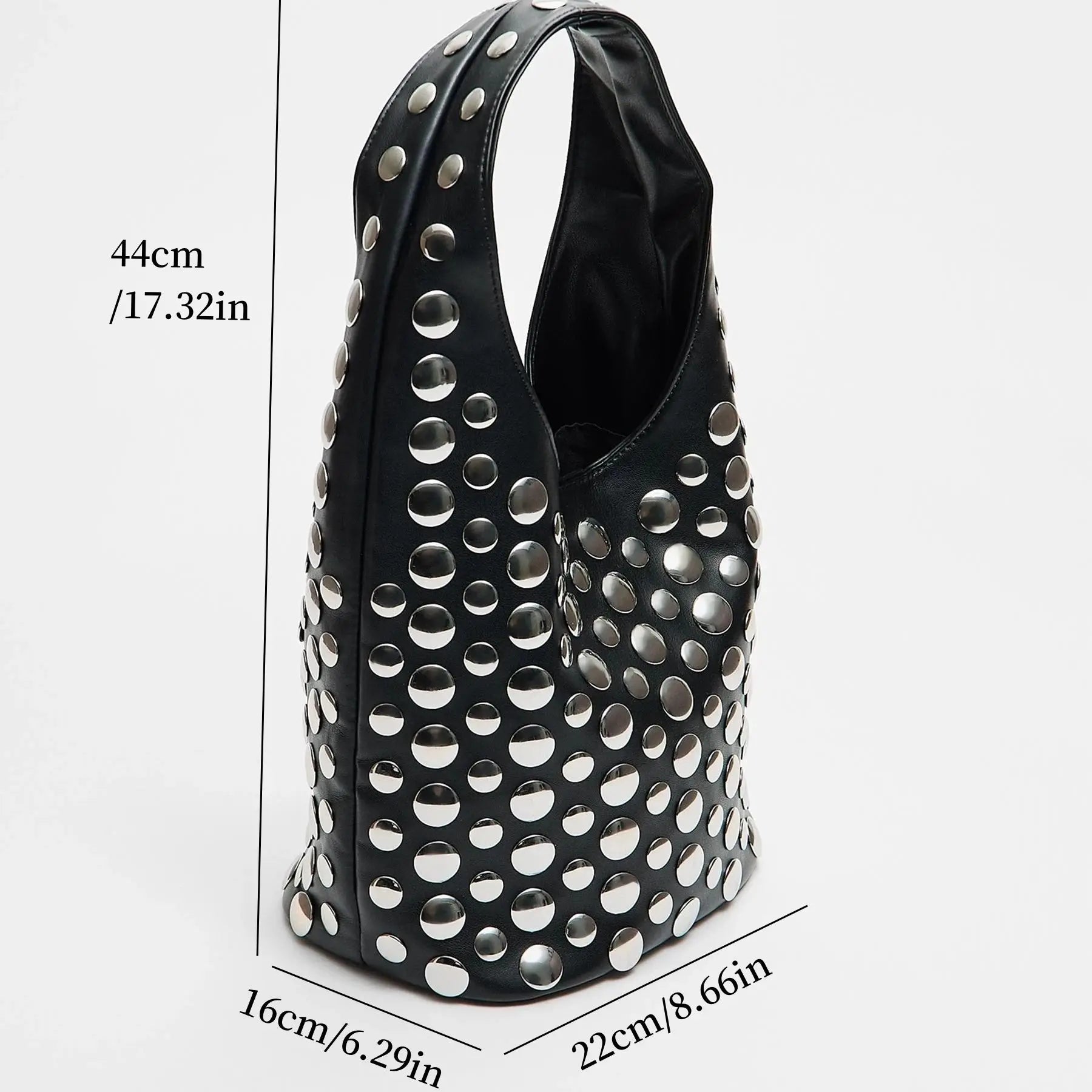 Punk Studded PU Bucket Bag – Rivet Embellished Large Capacity Shoulder Bag for Women