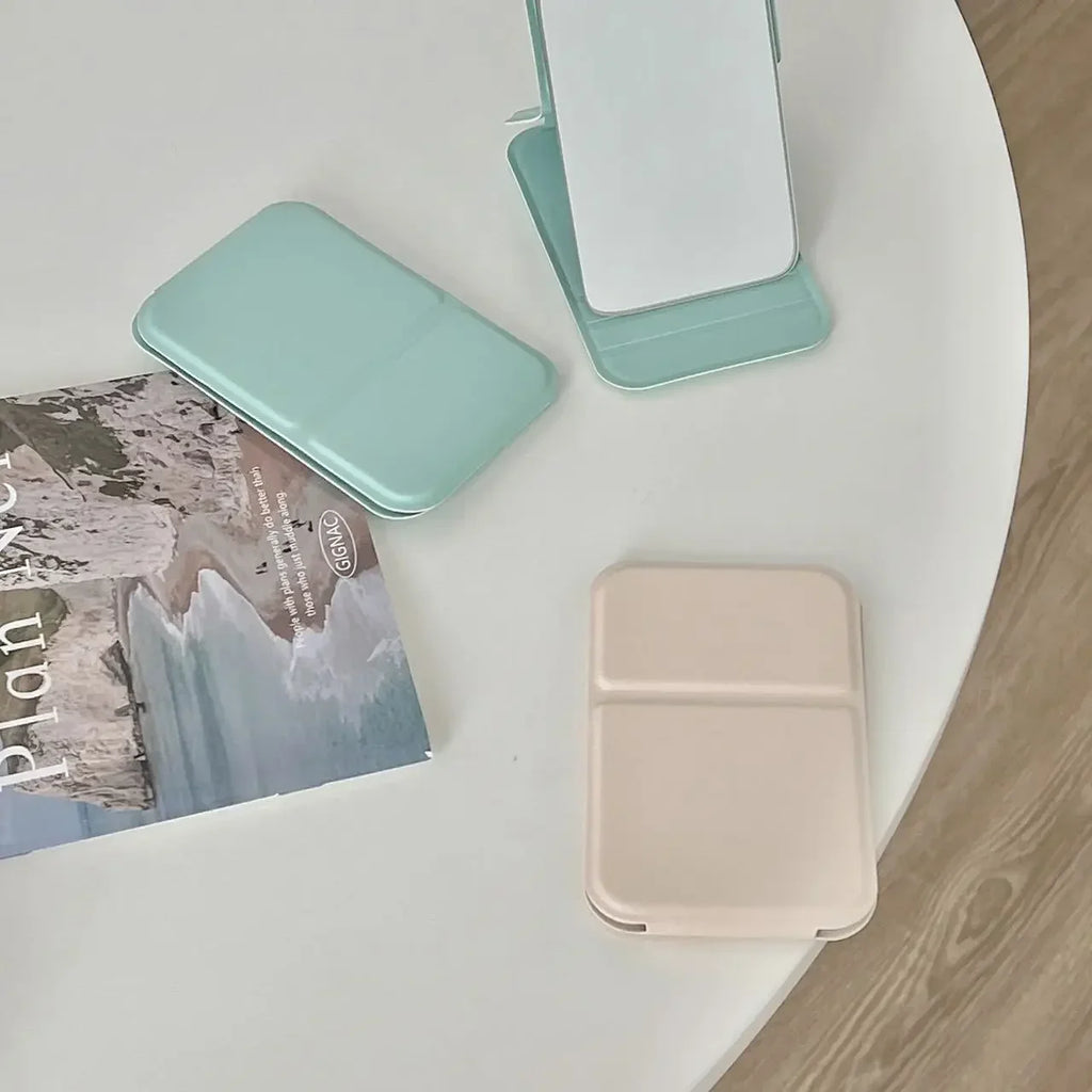 PU Leather Foldable Compact Makeup Mirror – Portable Handheld & Desktop Pocket Mirror 7 x 11 cm (2.8 x 4.3 in)