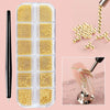 Mini Caviar Beads Nail Art 12-Grid Gold and Silver Micro Ball Charms 0.5–3mm (0.02–0.12in) with Magnetic Picker Pen