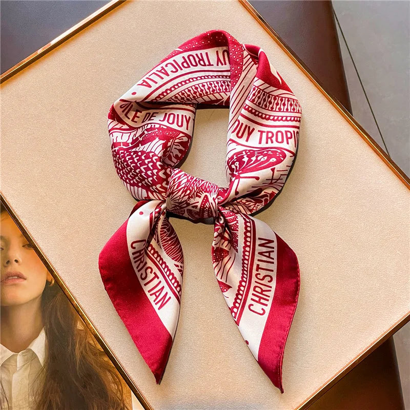 Luxury Satin Square Scarf 90 x 90 cm (35 x 35 in) – Polyester Twill Kerchief, Letter Print Sun-Protective Shawl for Women