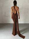 Women's One-Shoulder Backless Ruched Maxi Dress – Adjustable Scarf Loop, Y2K Streetwear Festival Evening Dress