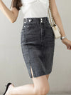 Plus Size High-Waist Slit Skirt – Korean Style Slim Fit, Black or Blue (XL–5XL)