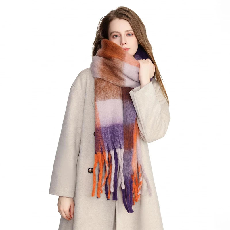 Luxury Cashmere-Blend Winter Scarf for Women – Thick Warm Shawl with Tassels, Soft Fluffy Solid & Plaid