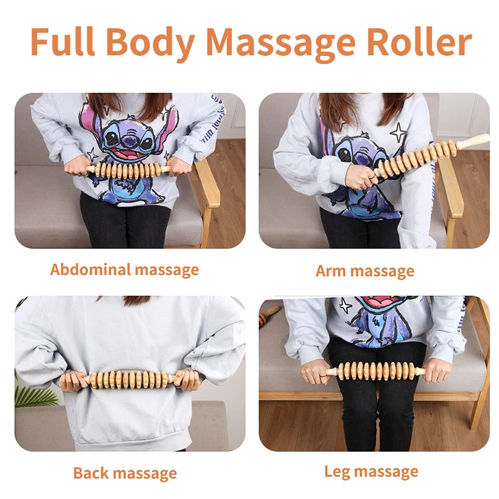 Curved Beech Wood Massage Roller – Anti-Cellulite Lymphatic Drainage & Deep Tissue Body Massager Stick