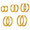 U7 Stainless Steel 5-Pair Round Huggie Hoop Earring Set — Unisex 8/10/12/14/16 mm (0.31/0.39/0.47/0.55/0.63 in) Mix of Gold, Black, Silver