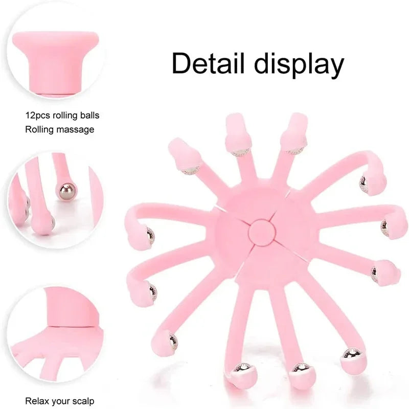 Handheld Scalp Massager - 9/12-Claw Stainless Steel Head & Neck Roller with 9-Finger Steel Ball