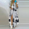 Vintage Boho Printed Maxi Shirt Dress — Turn-Down Collar Button-Front Oversized Beach Robe