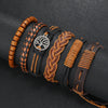 6-Pack Adjustable Leather Wrap Bracelets – Punk Beaded Tree Design, Unisex (17–24 cm / 6.7–9.4 in)