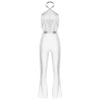 Women's Metallic Disco Jumpsuit 70s 80s Flared Ankle-Length Party Clubwear
