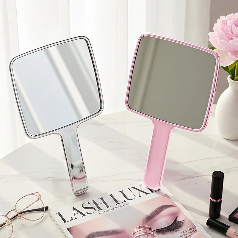 Vintage Silver Handheld Makeup Mirror for Women – Travel Vanity Mirror with Water Ripple Frame
