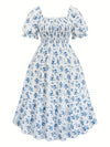 Plus Size Floral Midi Dress 1XL-5XL Shirred Waist Cross Neck Boho Casual