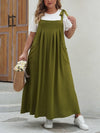 Plus Size Tie-Shoulder Overalls Maxi Dress with Pockets — Casual Sleeveless Loose Summer (1XL-4XL)
