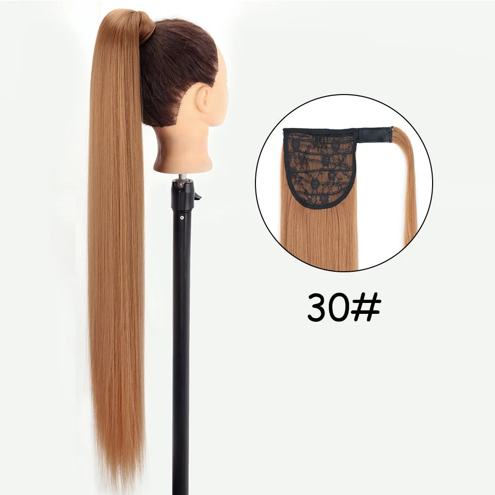 34-Inch (86 cm) Clip-In Synthetic Ponytail Hair Extension — Blonde Wrap-Around Long Straight Hairpiece