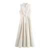 MUJER Draped Sleeveless Ruched Maxi Dress with Zip – Ankle-Length Summer Holiday Party Dress