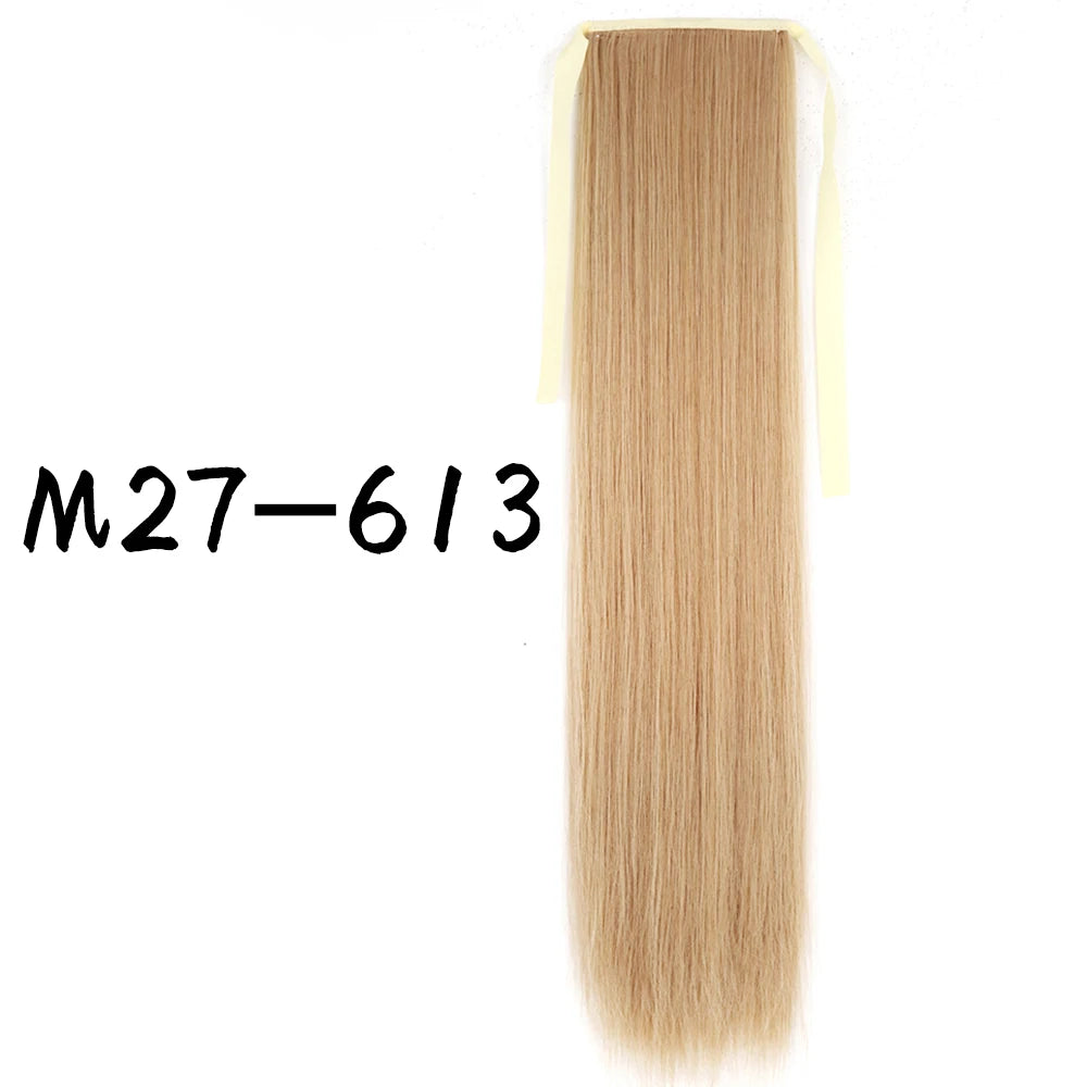 Wrap-Around Clip-In Ponytail Hair Extension 22-34 in (56-86 cm) Long Straight Heat-Resistant Synthetic Blonde Brown