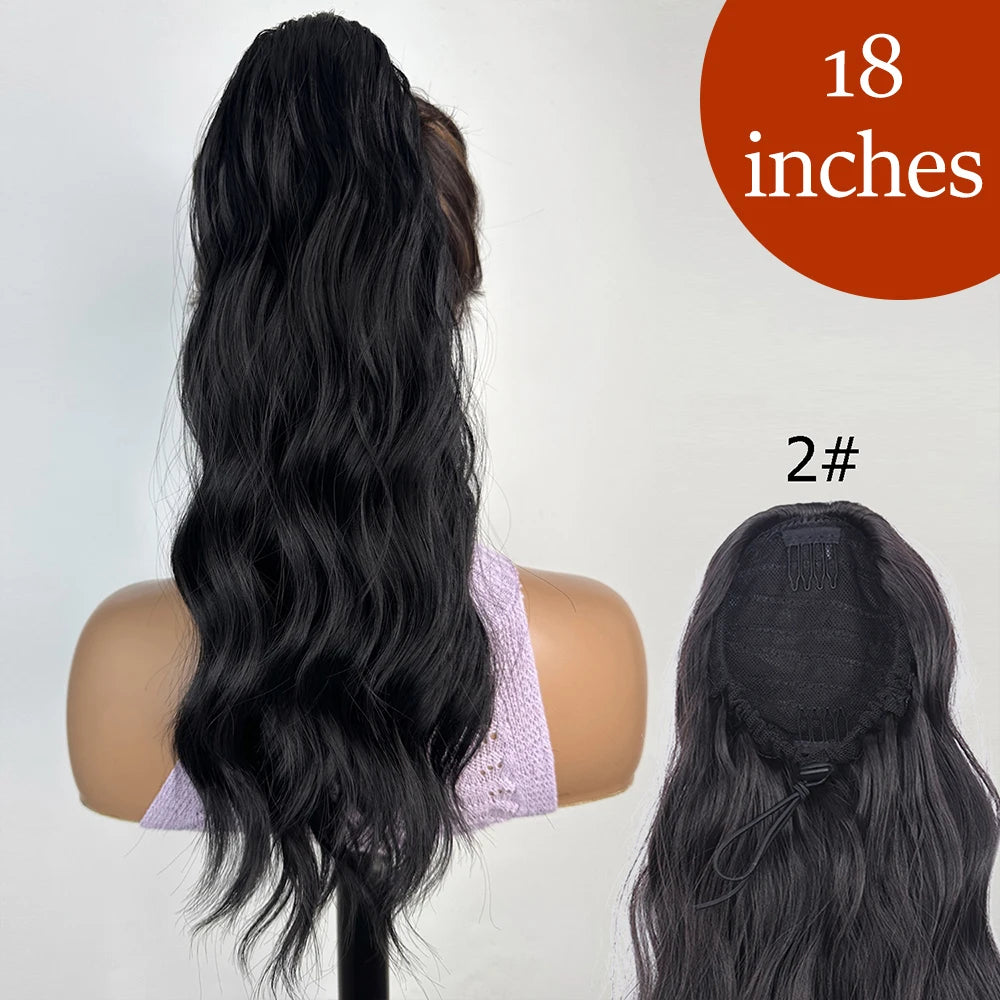 34-Inch (86 cm) Clip-In Synthetic Ponytail Hair Extension — Blonde Wrap-Around Long Straight Hairpiece