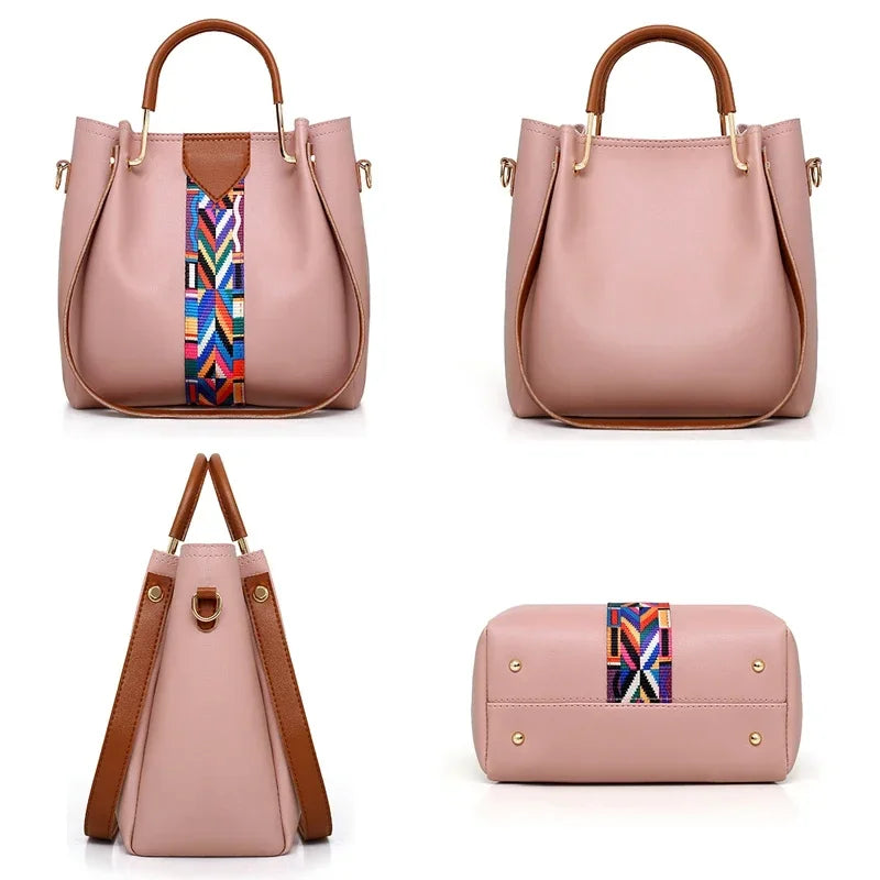 4 Pcs Women's Bag Set Luxury Handbag Large Capacity Bucket Tote Bag Fashion Shoulder Bag Wallet Card Case