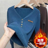 Women's Thick Velvet V-Neck Knit Pullover Slim Fit Lined Sweater Korean Style Winter Knitwear