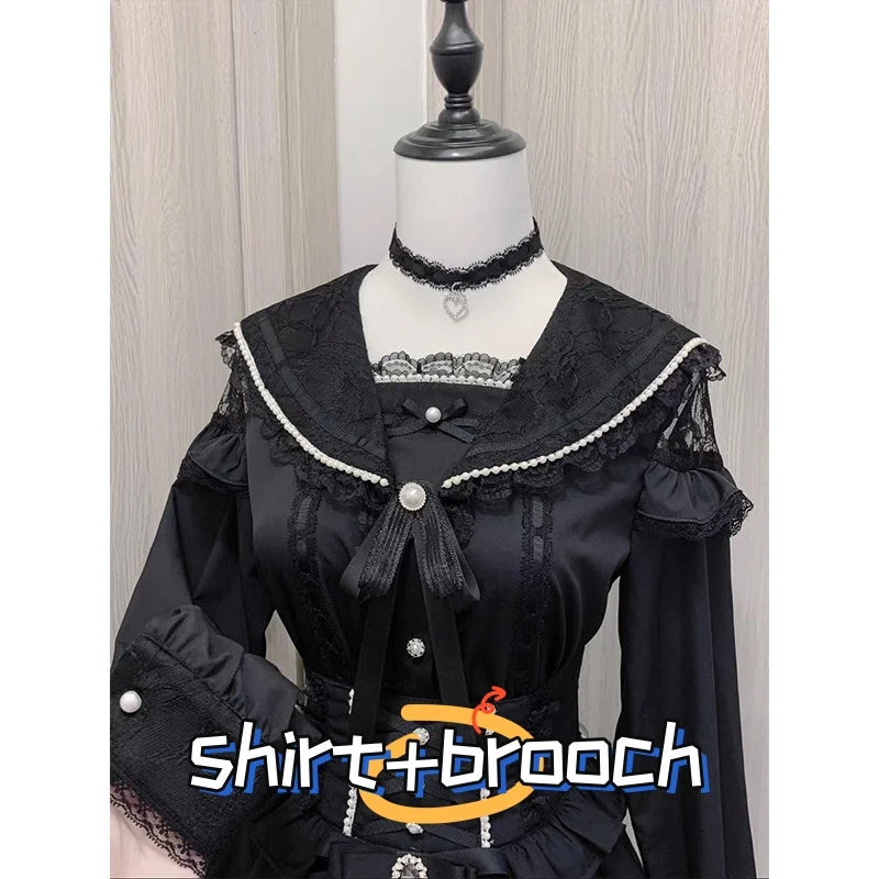 Kawaii Jirai Kei Lolita Y2K Japanese Style Blouse with Peter Pan Collar Long Sleeve Sweet Aesthetic Top for Women