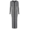 ZJYT Striped Knit Midi Sweater Dress – O-Neck Long Sleeve Slim Straight Casual Autumn/Winter Dress for Women