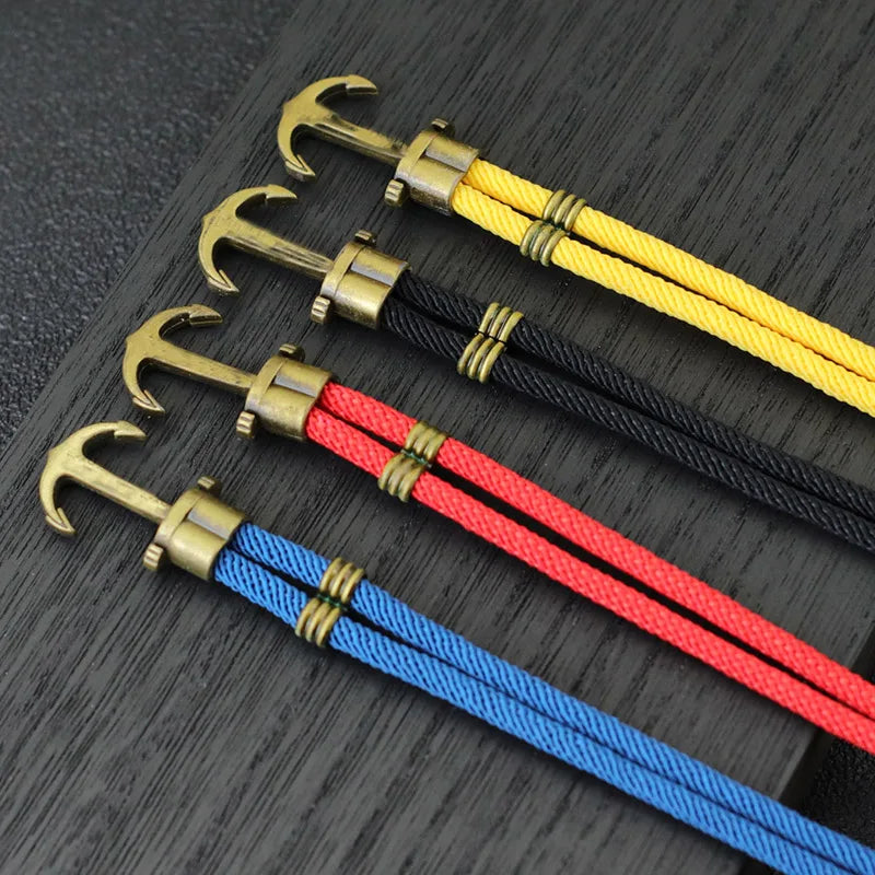 Men's Nautical Rope Bracelet with Anchor Charm - Bronze Bilayer 8.1 in (20.5 cm) Easy-Hook Surfer Bracelet