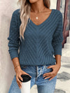 Women’s V‑Neck Off‑Shoulder Knit Sweater - Lightweight Pullover for Spring & Autumn