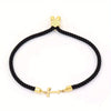 Black Letter Bead Rope Bracelet for Women – Simple Classic Hand-Knot Rope Jewelry with Stainless Steel Accent