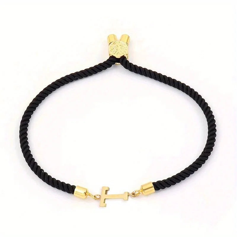 Black Letter Bead Rope Bracelet for Women – Simple Classic Hand-Knot Rope Jewelry with Stainless Steel Accent