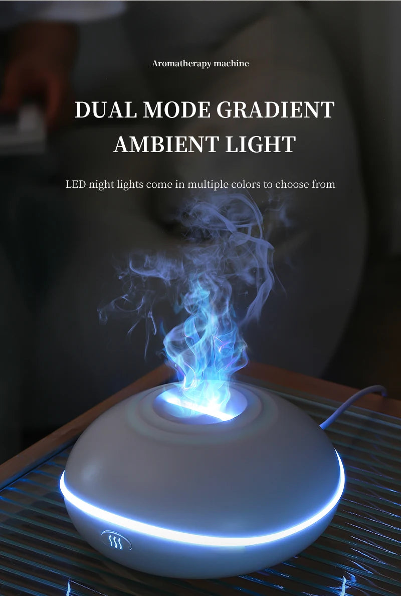 Portable 200ml (6.8 fl oz) USB Aroma Diffuser & Essential Oil Lamp — Mini Air Humidifier with Color Flame Night Light